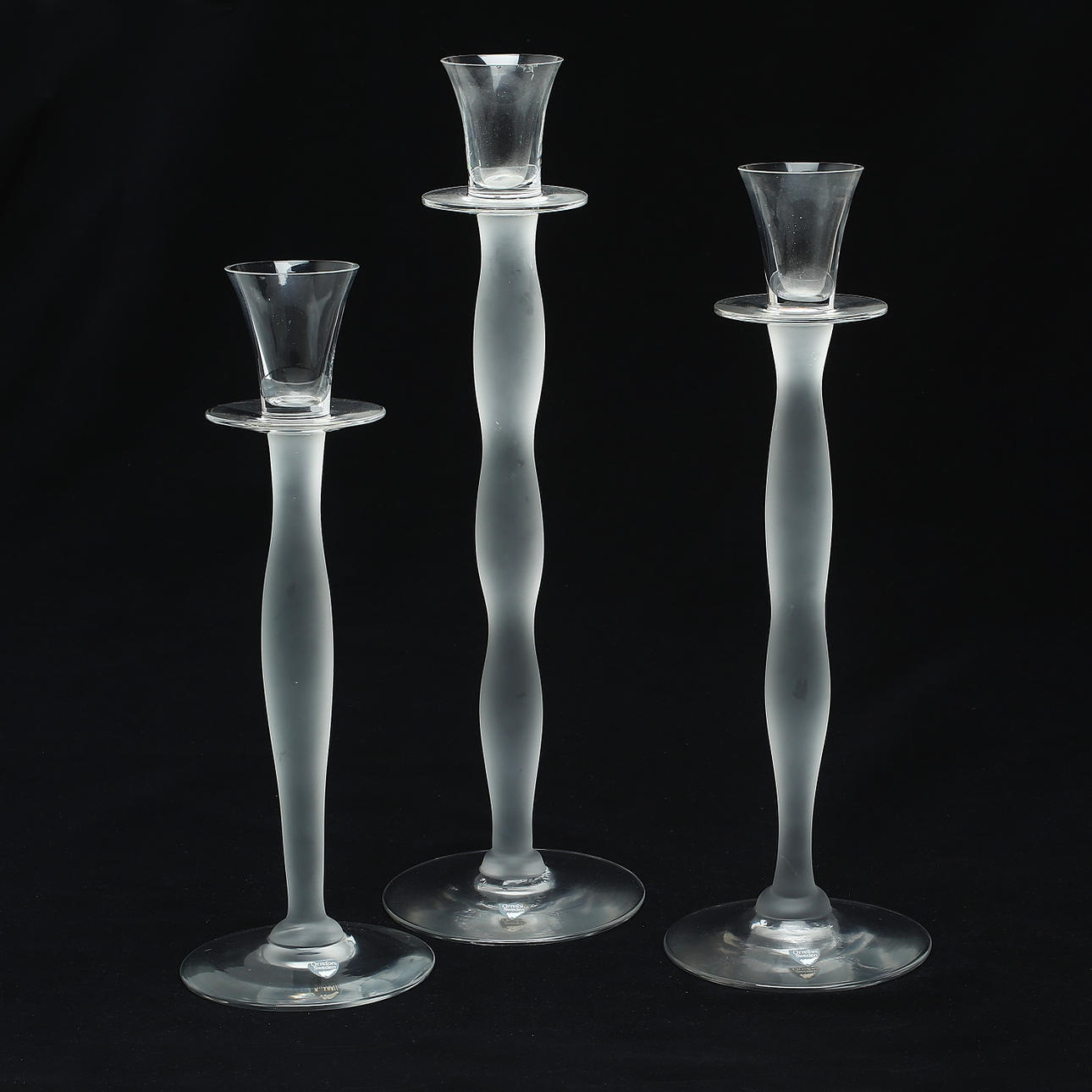 CANDLESTICKS, 3 pcs, glass, "Celeste", Anna Nilsson, Orrefors.