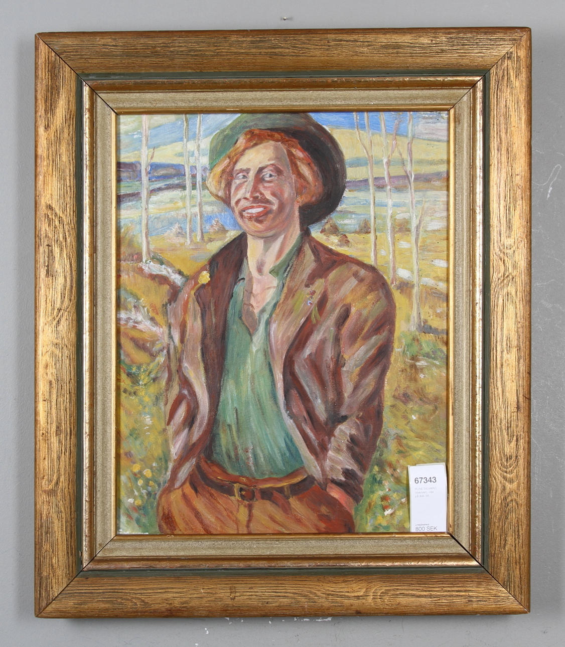 RUNE SIGVARD, tillskriven. Porträtt av man i hage. Olja på duk.