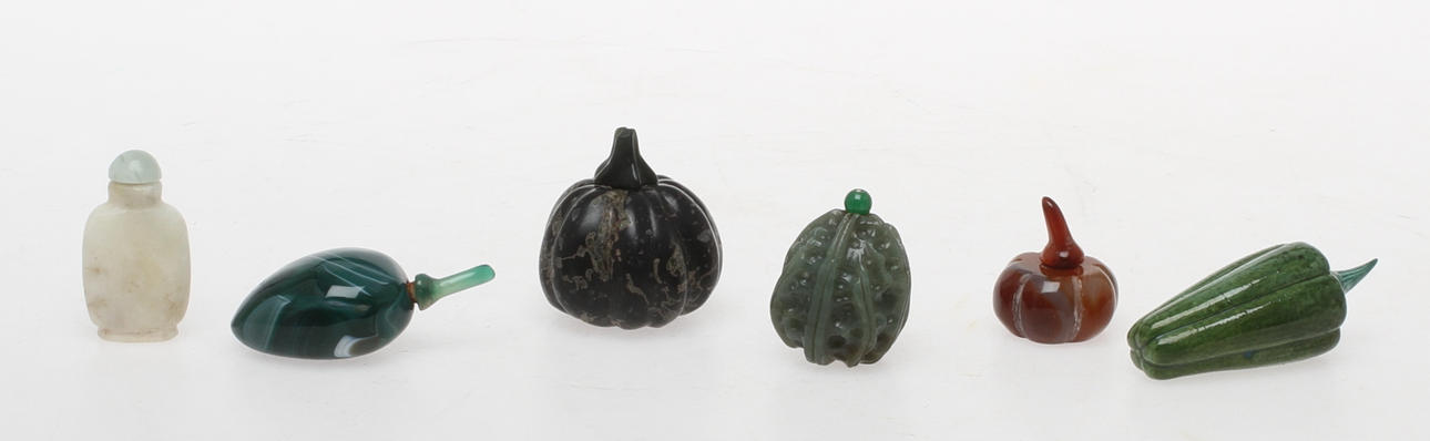 SNUSFLASKOR/FLAKONGER, 6 st, stenarbeten samt keramik.