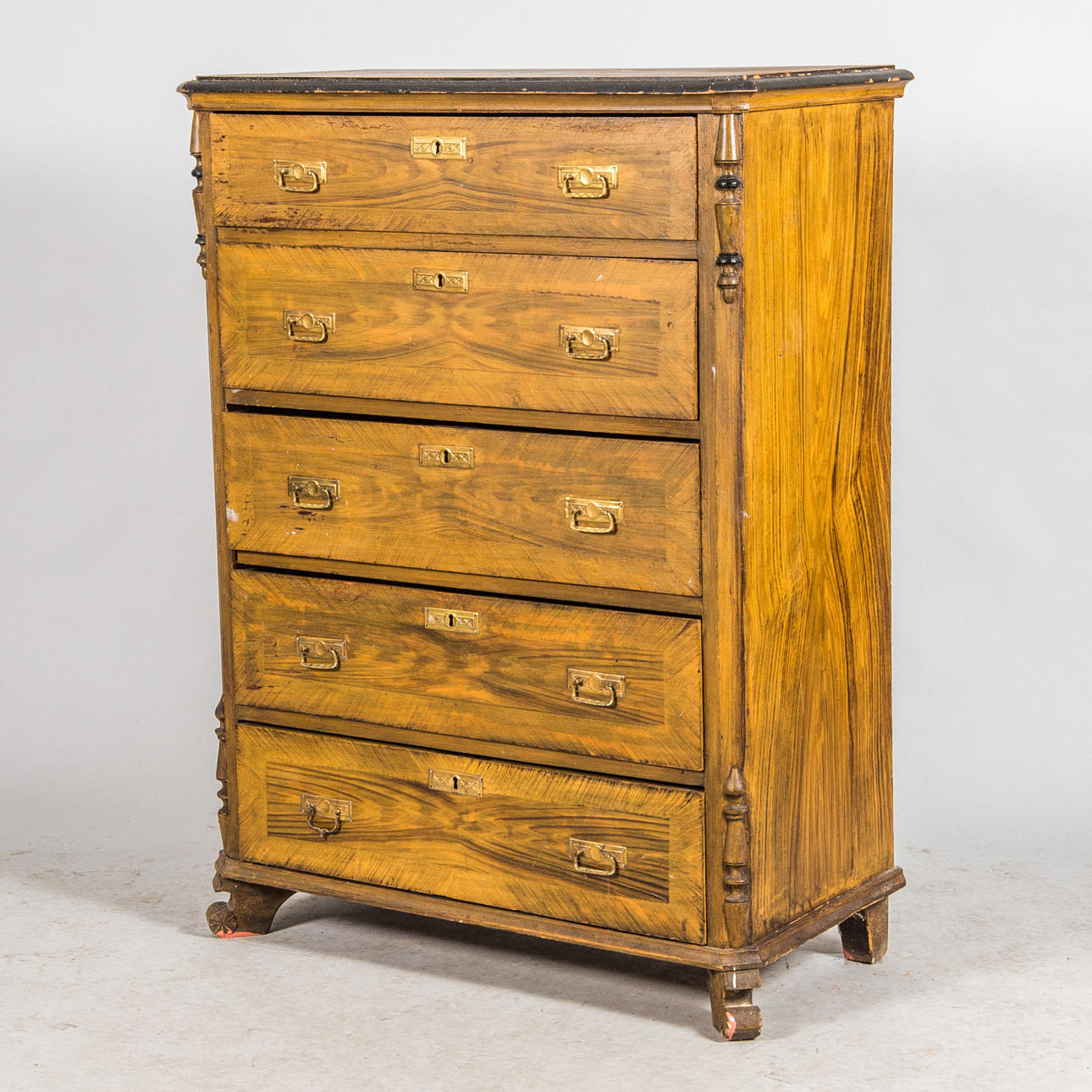 Kommode, 5 Schubladen, Getränke bemalt, Ende 1800.