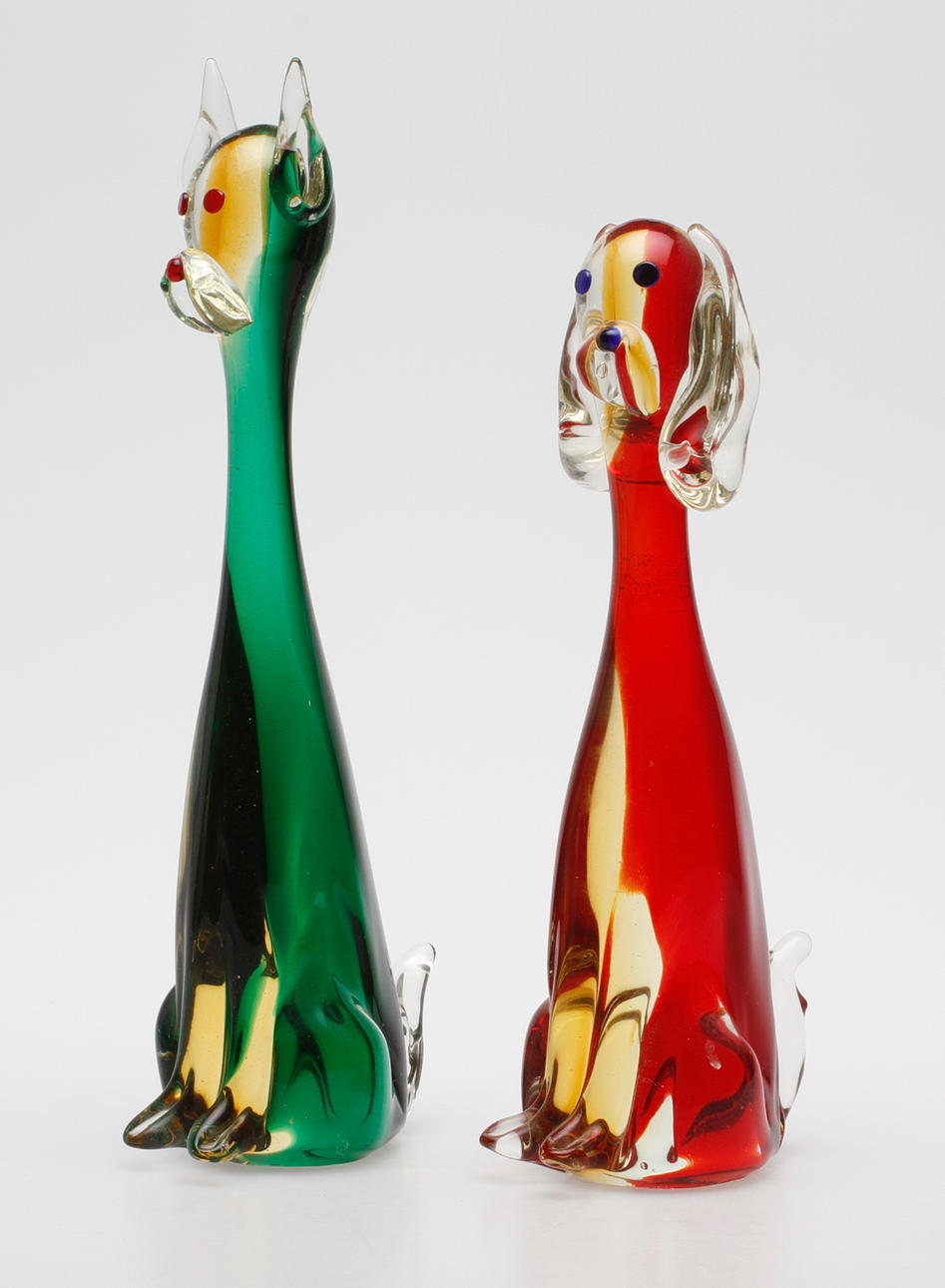FIGURINER, 2 st, glas, troligen Murano.