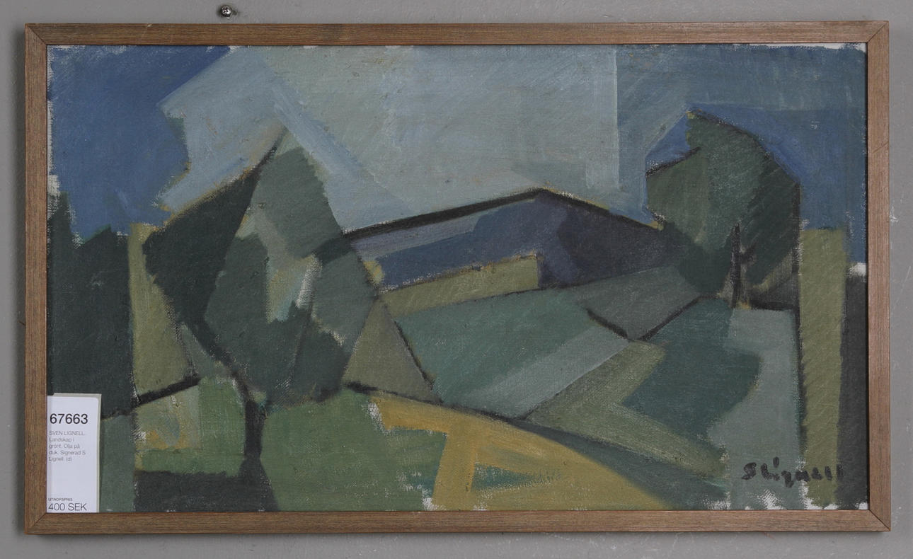 SVEN LIGNELL. Landskap i grönt. Olja på duk. Signerad S Lignell.