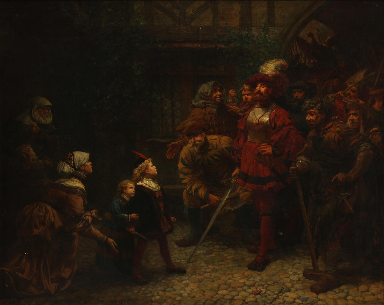 CHARLES JOSEPH STANILAND (1838-1916). Historisk scen. Olja på duk.