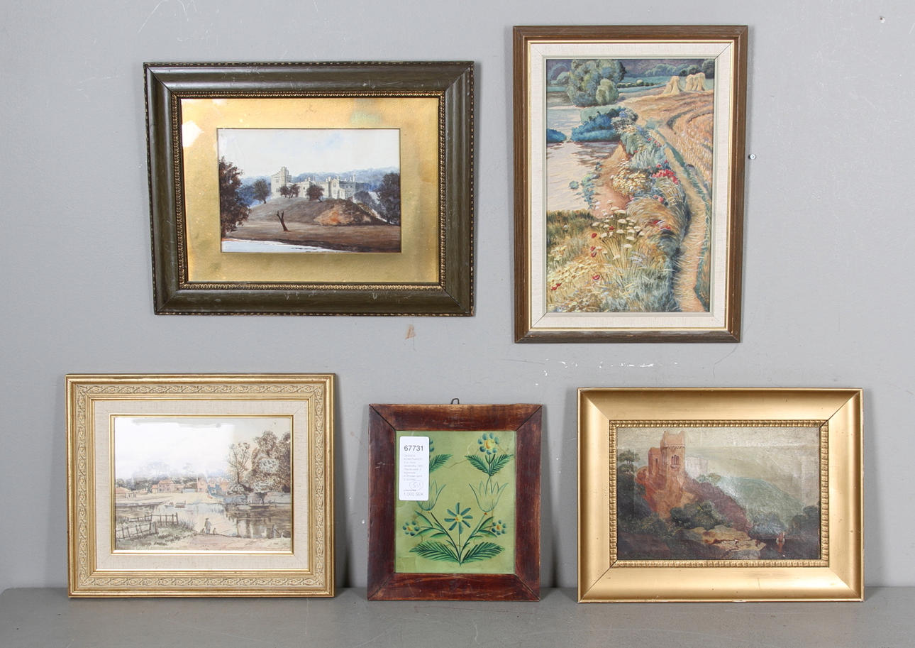 OKÄNDA KONSTNÄRER. 5 st. Runt sekelskiftet 1900. Olja/akvarell. 2 signerade A.Rhodes samt E.Günther.