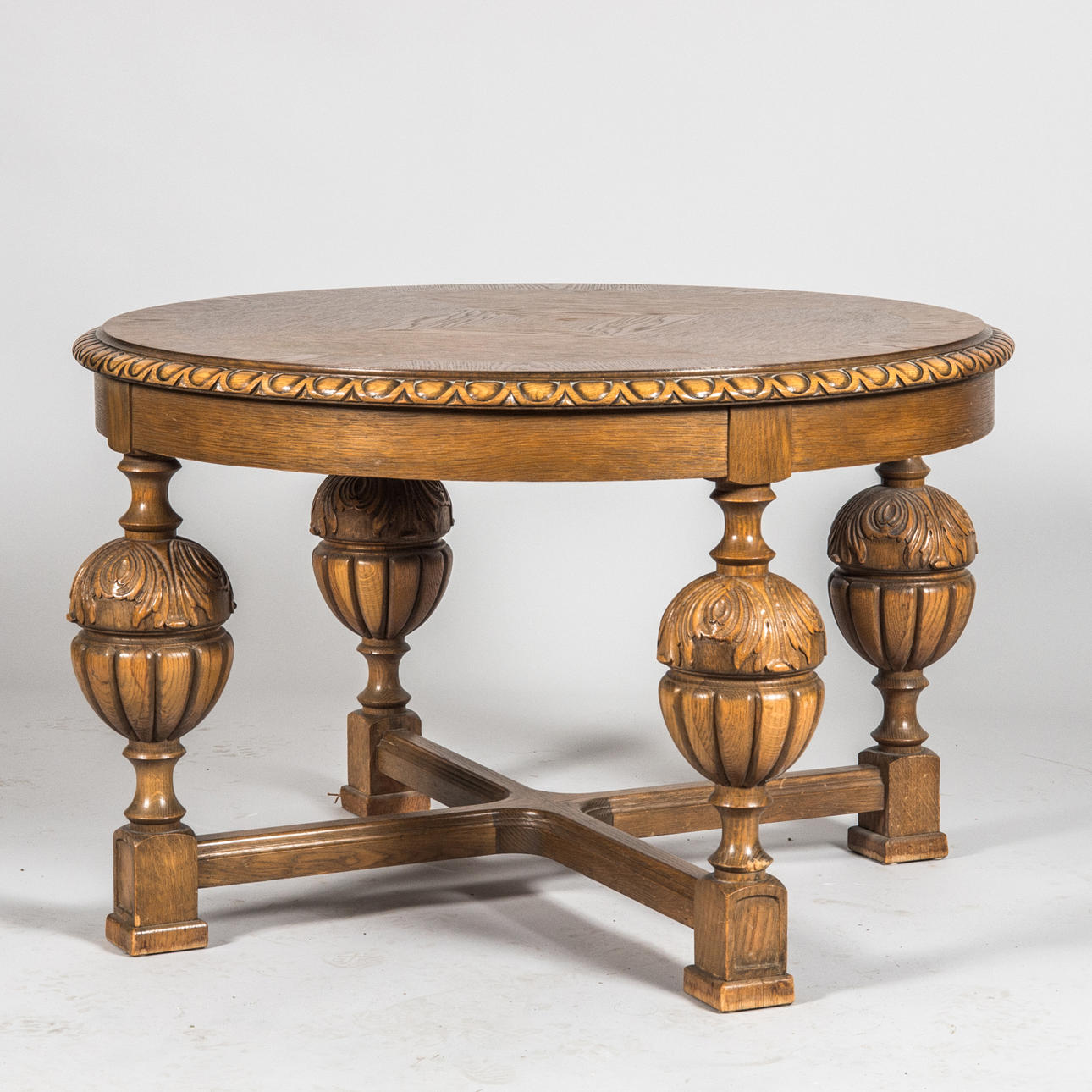 COFFEE TABLE, oak with baluster legs, 20th century.
