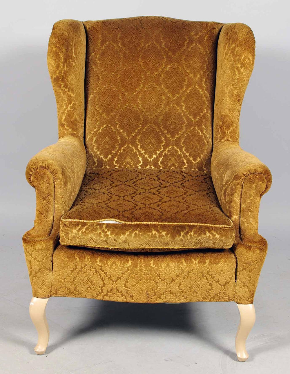 ÖRONLAPPSFÅTÖLJ, gul plysch.