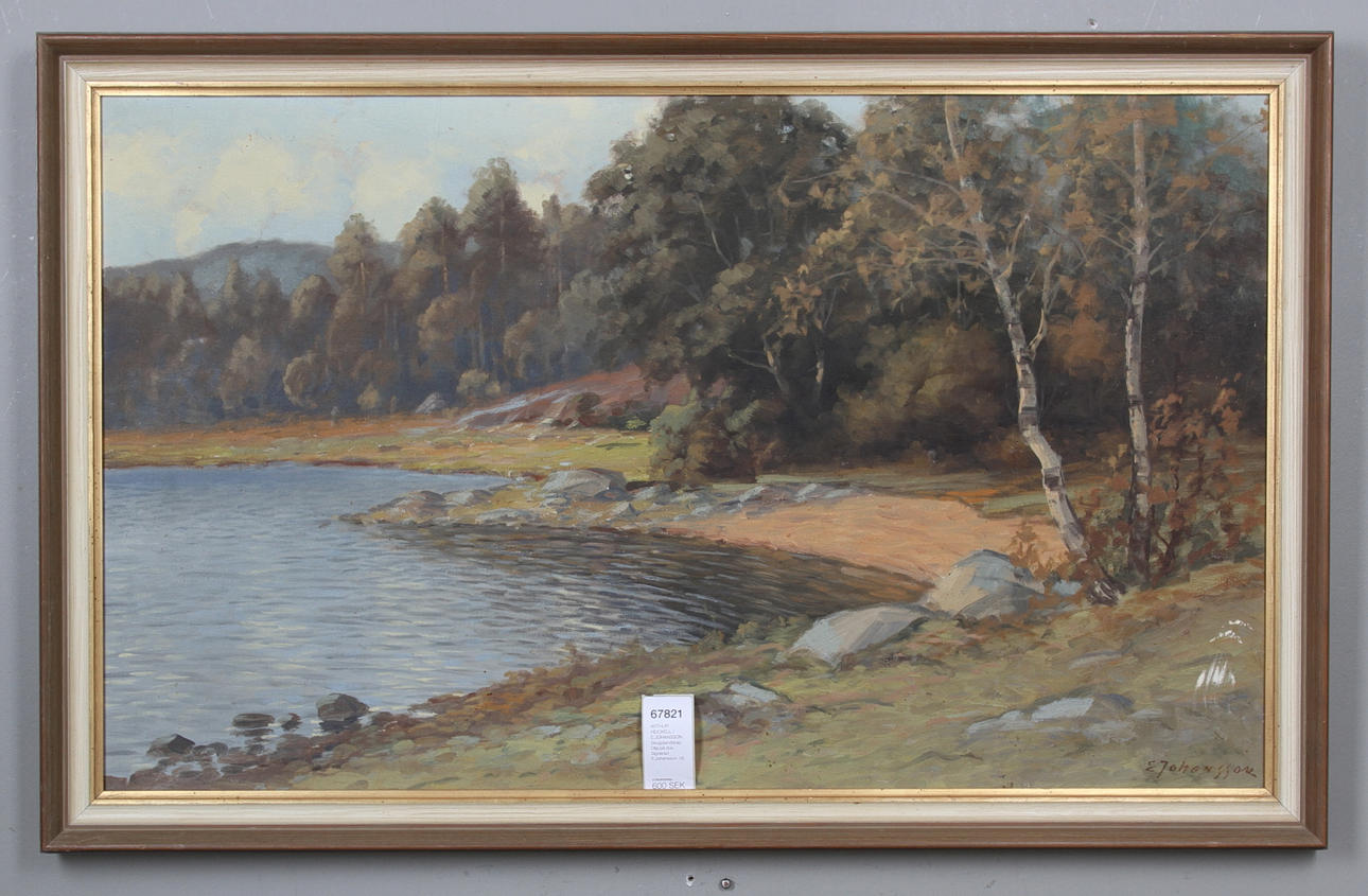 ARTHUR HEICKELL / E.JOHANSSON. Skogslandskap. Olja på duk. Signerad E.Johansson.