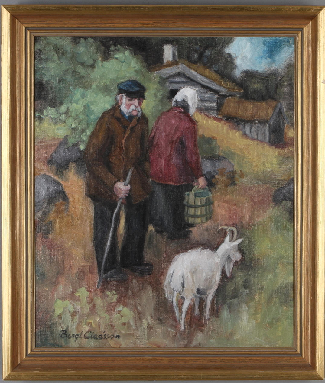 BENGT CLAÉSSON. "Bönder i svunnen tid", olja på duk, signerad.