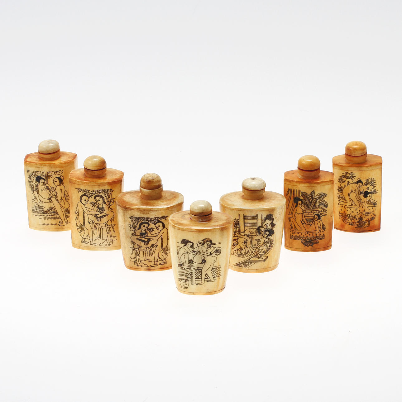 SNUSFLASKOR, 7 st, orientaliska, 1900-tal.