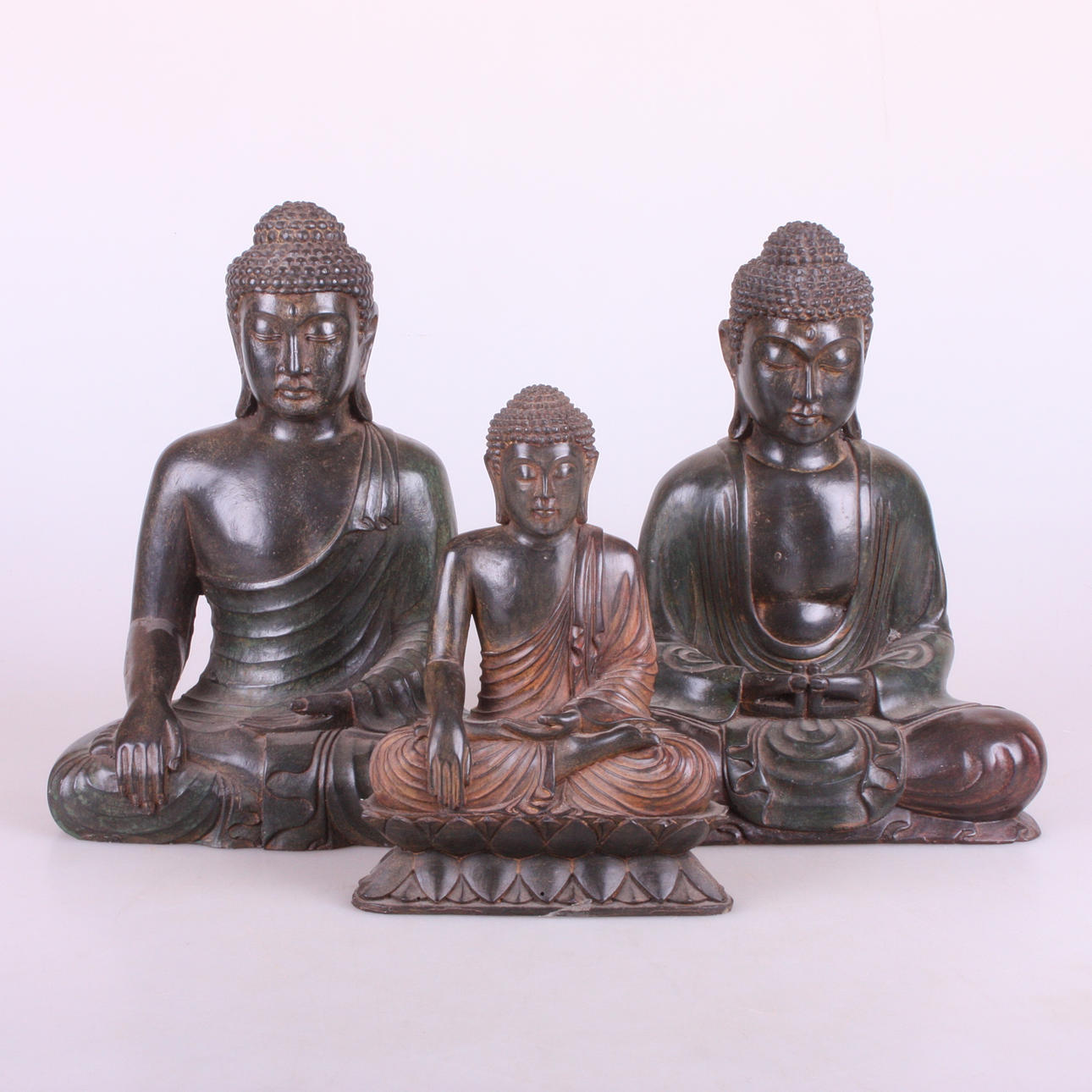 BUDDHA FIGURES, 3 pcs, Indonesia.