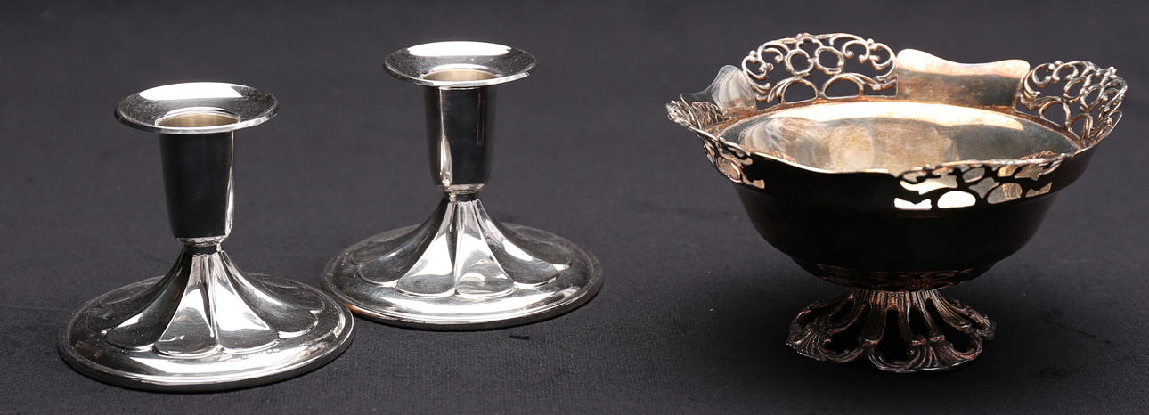 LJUSSTAKAR, SKÅL, silver, 1900-tal.