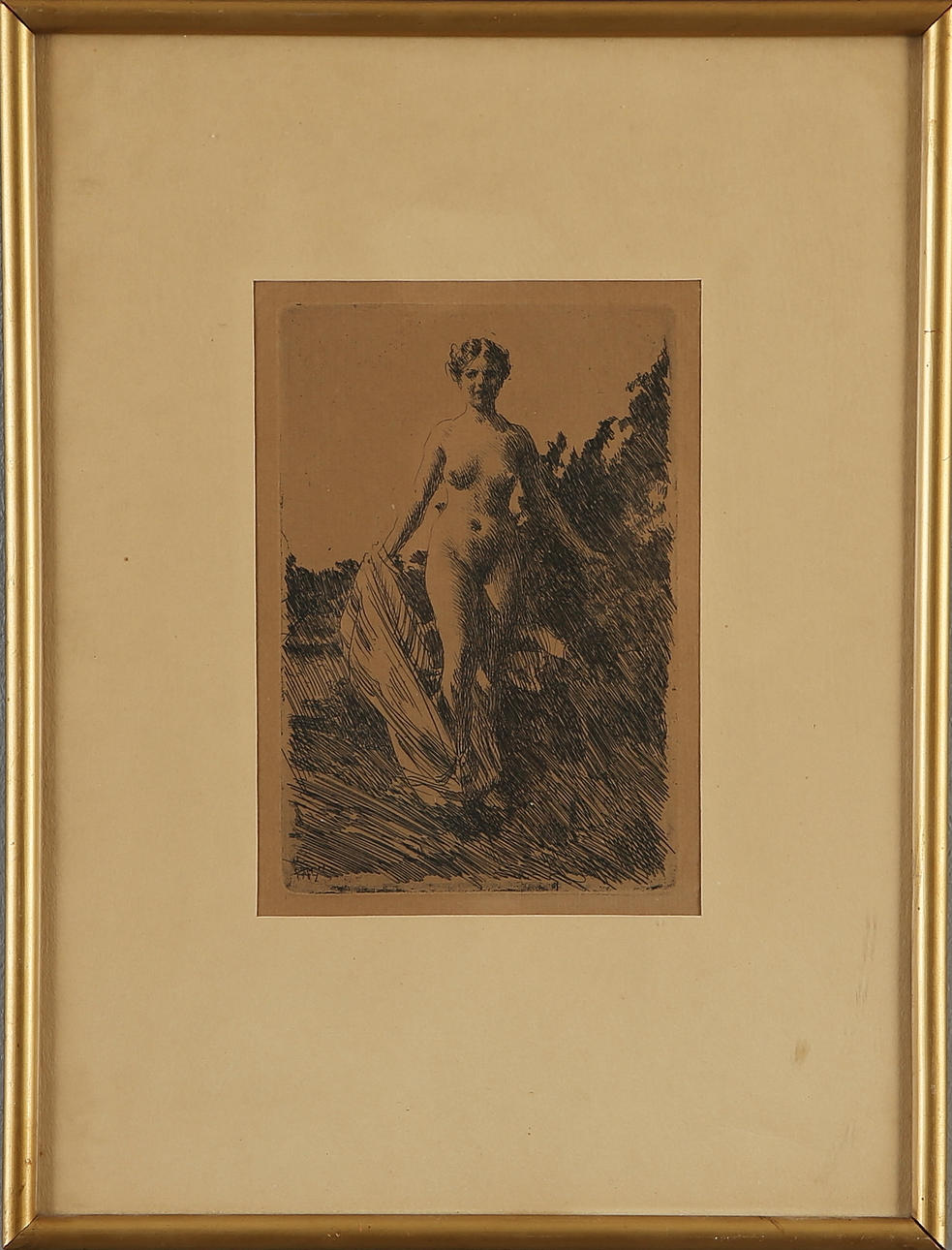 ANDERS ZORN. Summer, etching, from Ord och bild 1910, signed in the plate.