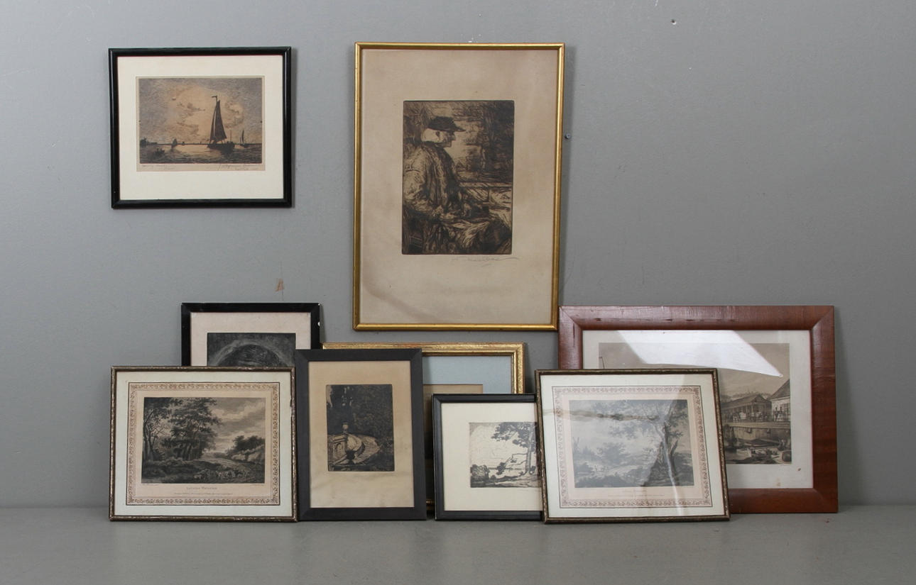 PARTI ÄLDRE GRAFIK, 9 st. B.la. Ferdinand Boberg, Bertel-Nordström, Helmer Masolle.