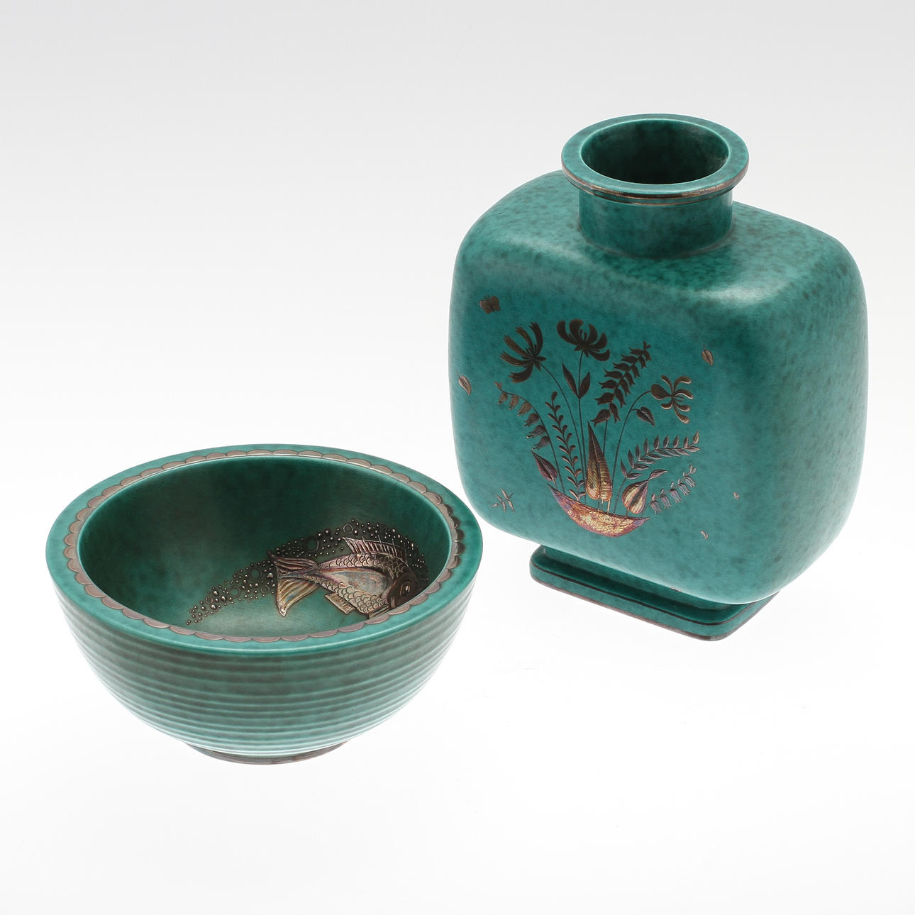 VAS och SKÅL "ARGENTA", stengods. Wilhelm Kåge, Gustavsberg.