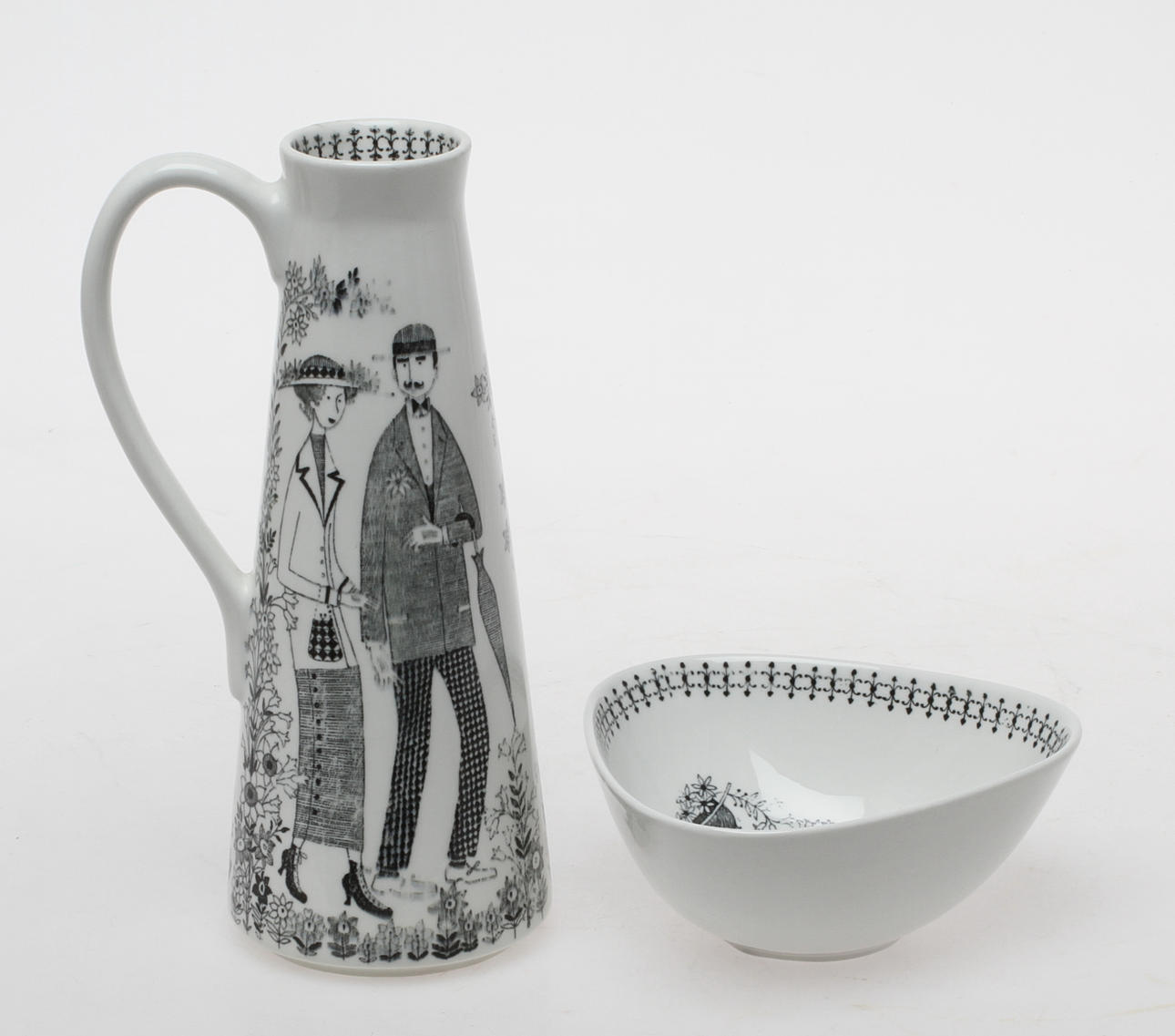 VAS med hänkel samt SKÅL, porslin, "Emilia" Raija Uosikkinen Arabia.