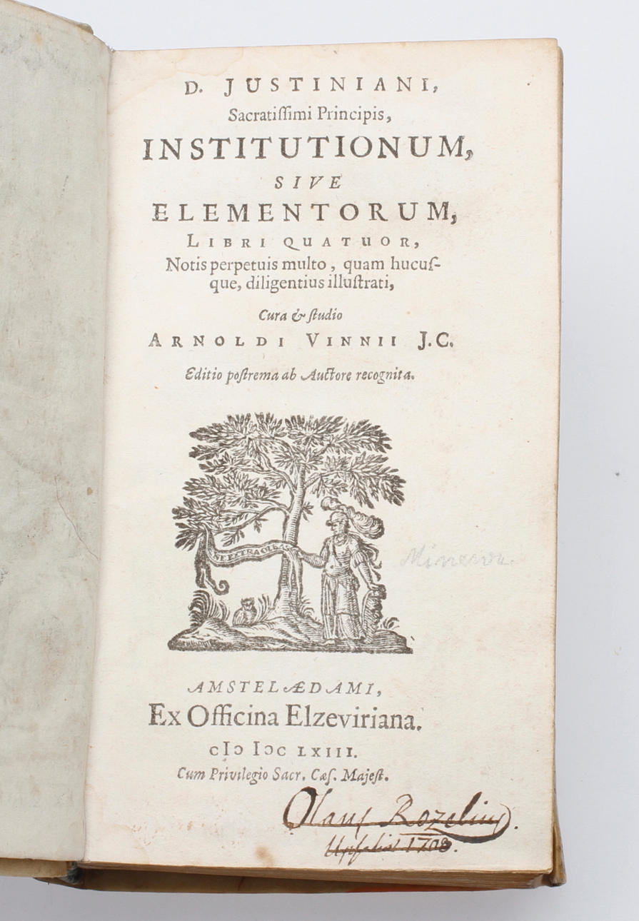 BOK, D. Justiniani, Sacratissimi Principis, Institutionum Sive Elementorum Libri Quatuor, Amsterdam, 1663.