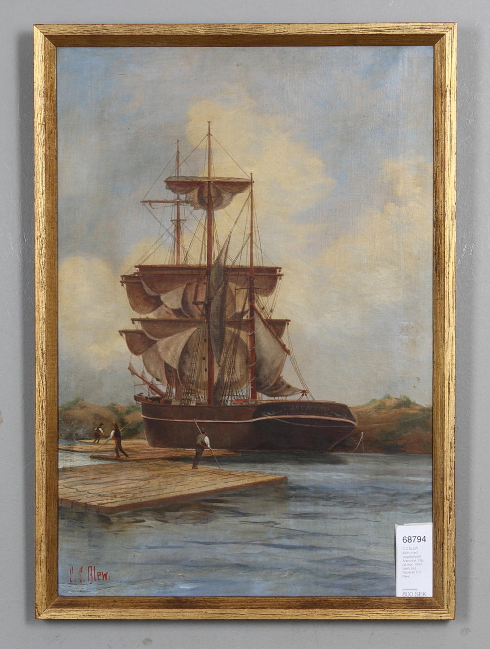 C.C BLEW. Motiv med segelfartyget Anemona. Olja på duk. 1800-talets slut. Signerad C.C Blew.