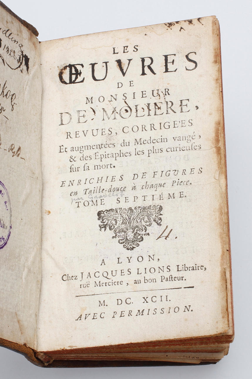 BOK, Les oeuvres de monsieur de moliere, Tome Septieme, Frankrike 1692.