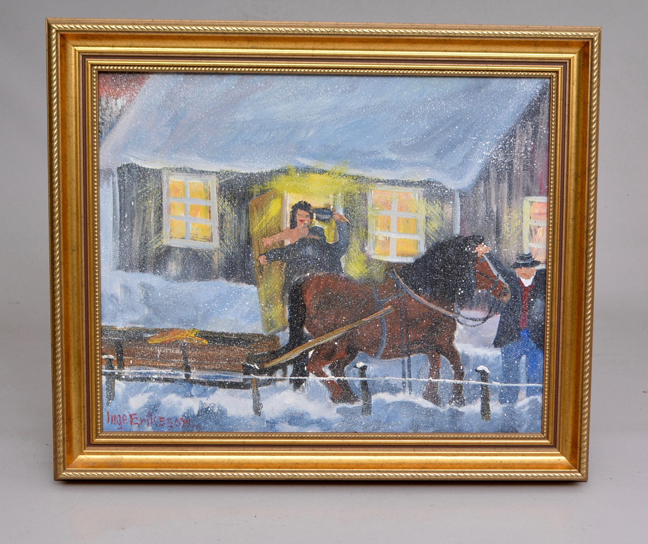 INGE ERIKSSON. Big farmer greets maid.