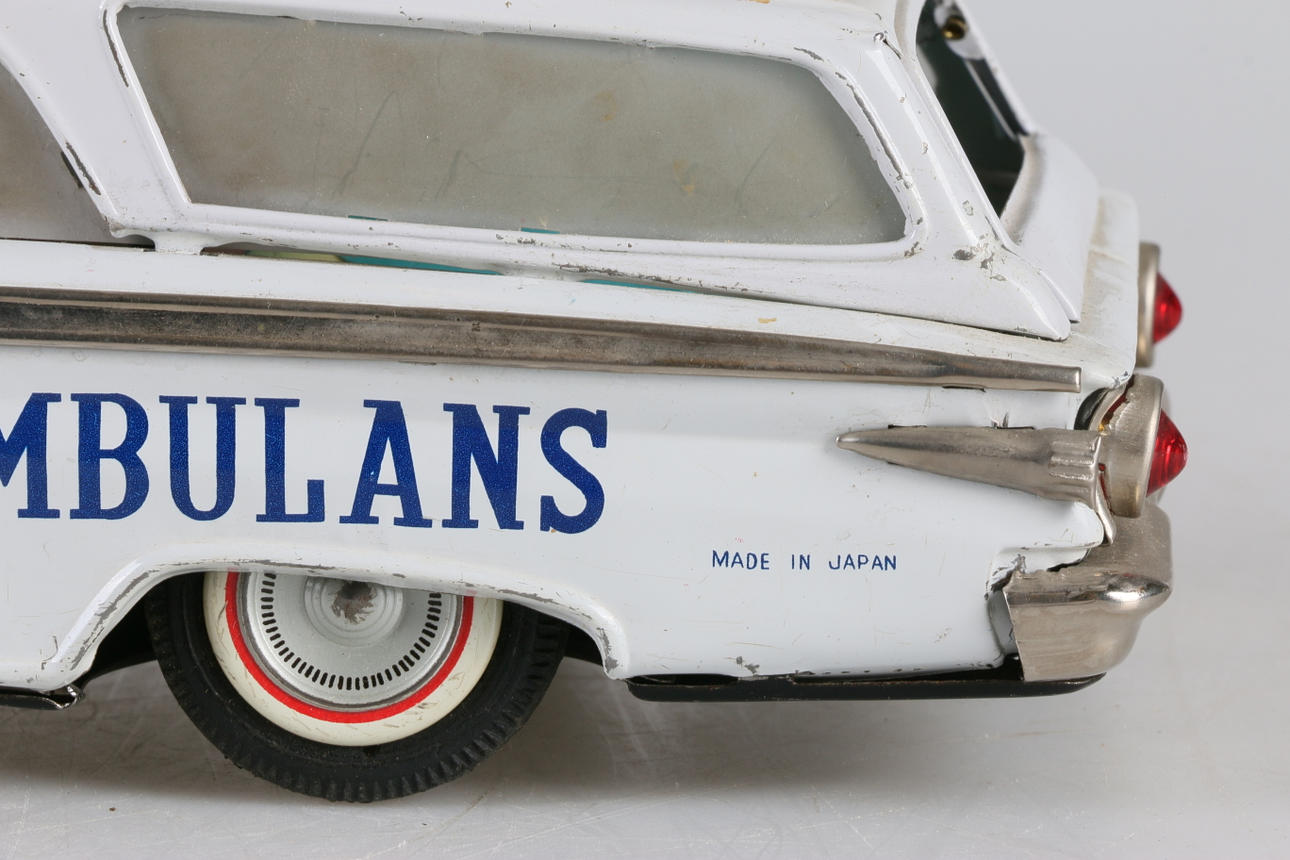 TIN CAR, Plymouth, Ambulance, Ichiko, Japan, 1950s/60s. Toys