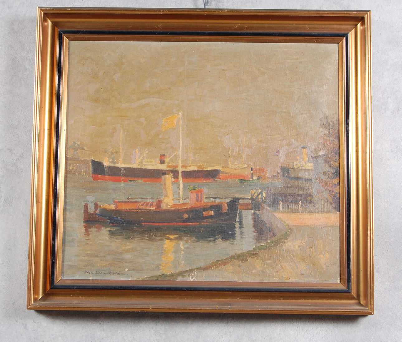 FINN WENNERWALD. hamnmotiv, olja på duk, signerad.