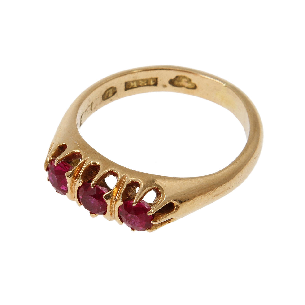 RING, 18k guld med rosa stenar.