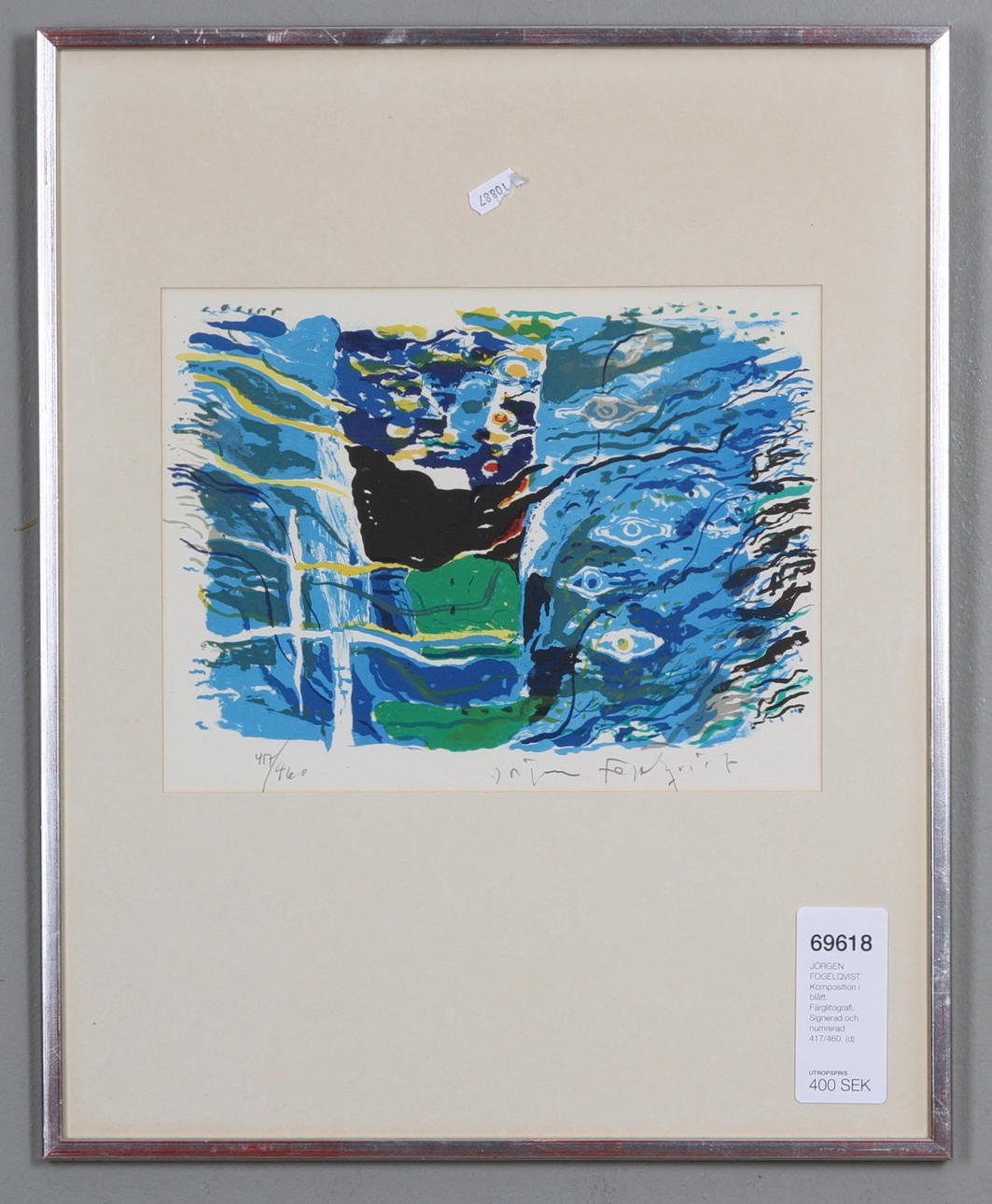 JÖRGEN FOGELQVIST. Komposition i blått. Färglitografi. Signerad och numrerad 417/460.