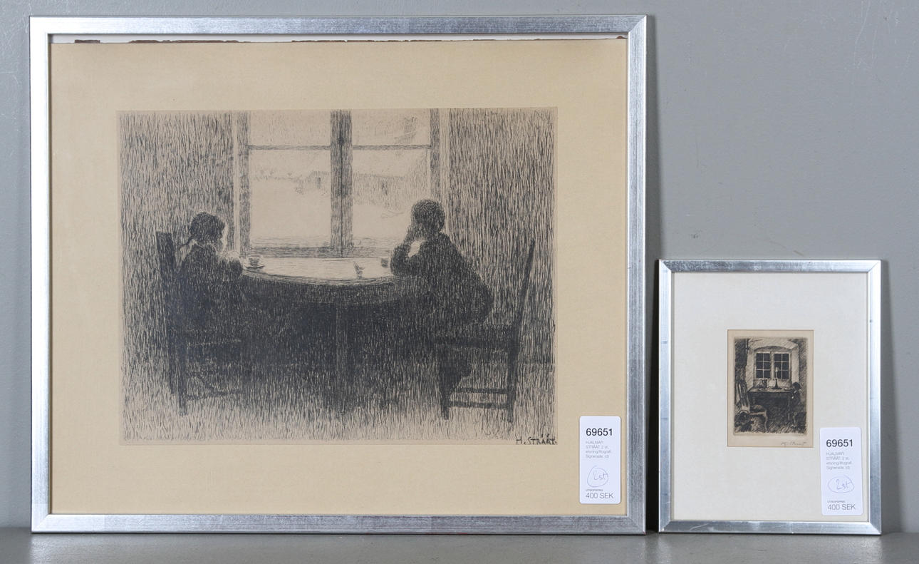 HJALMAR STRÅÅT. 2 st, etsning/litografi. Signerade.