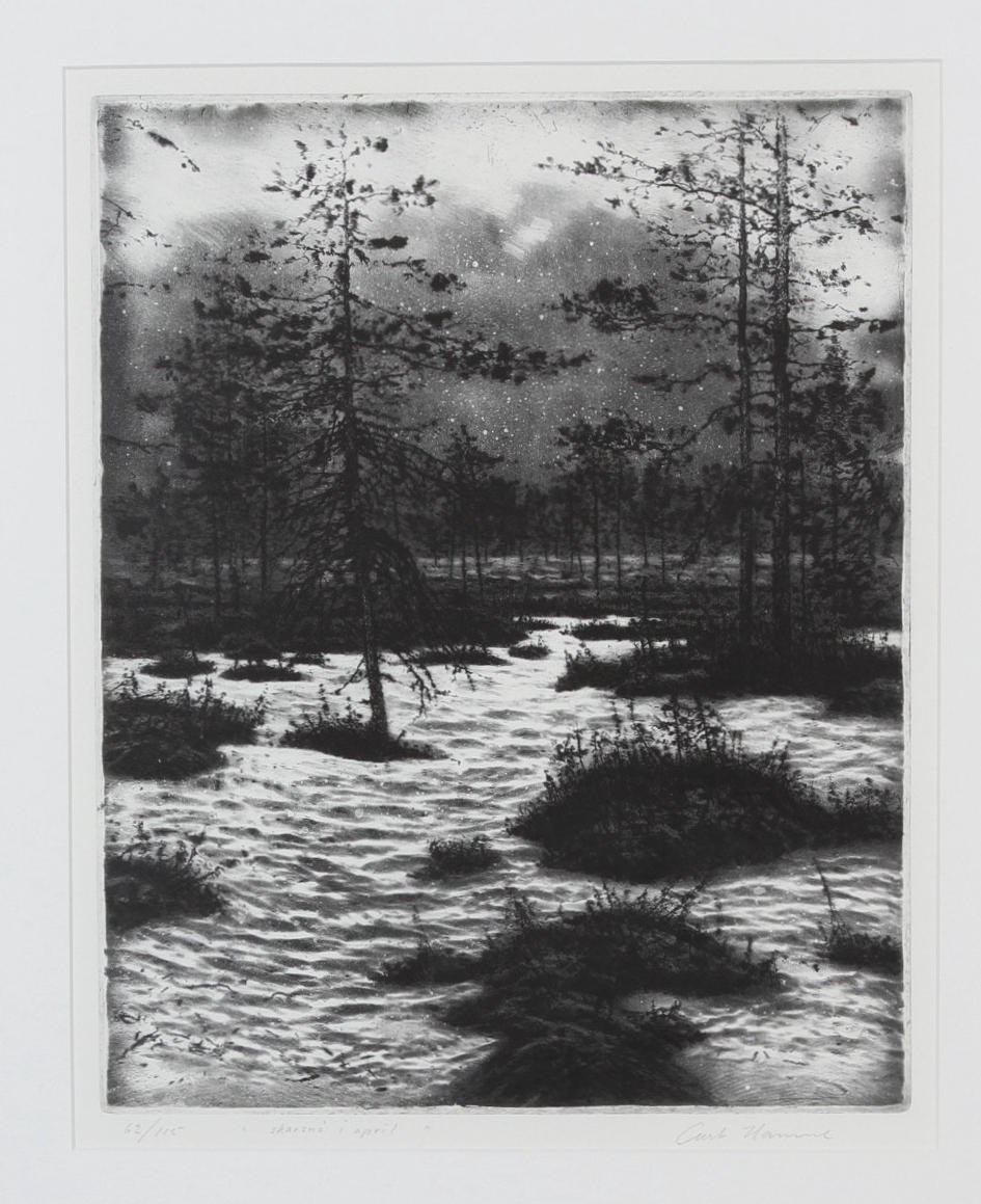 CURT HAMNE. "Skarsnö i april". Etsning. Signerad och numrerad 62/115.