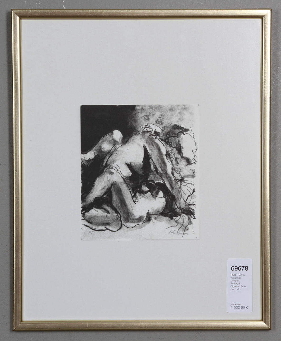 PETER DAHL. Kärleksakt. Litografi. Provtryck. Signerad Peter Dahl.