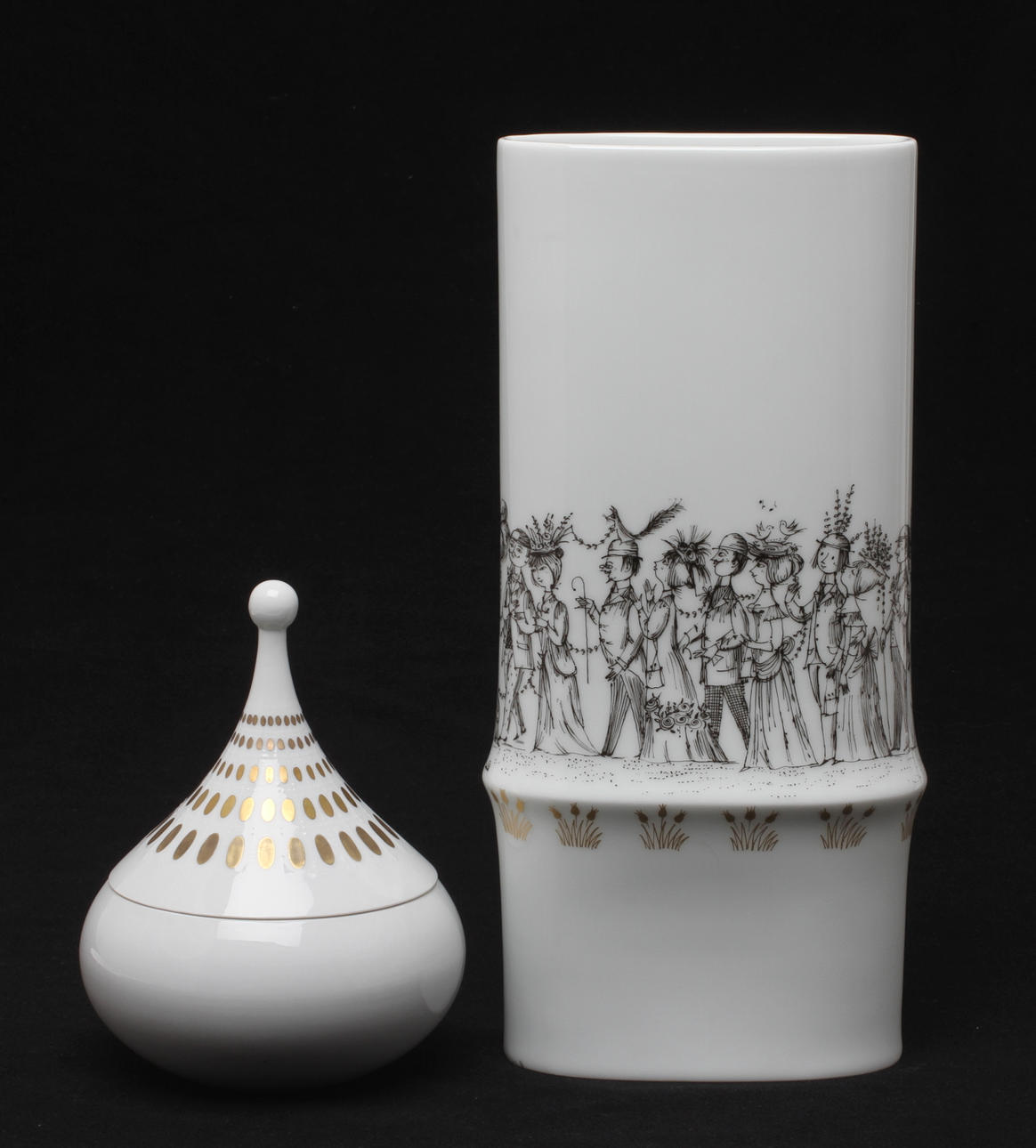 VAS, BURK, med lock, porslin, Björn Winblad, Rosenthal.