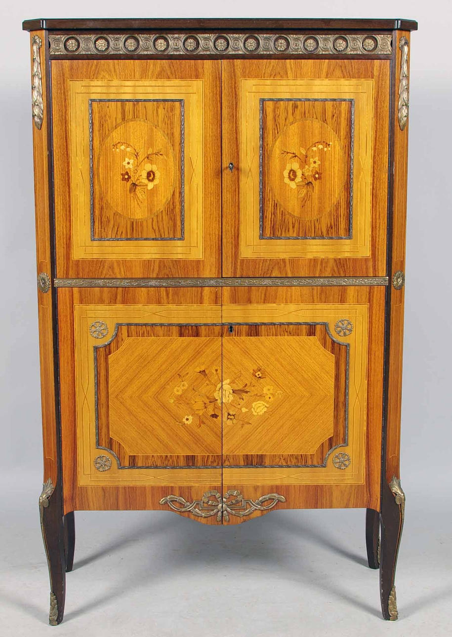 BARSKÅP, mahogny, intarsia, bronser, rokokostil, 1900-tal.