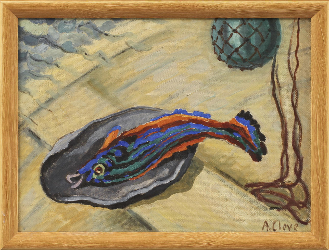 AGNES CLEVE. Blue Ray, Öl auf Platte, signiert.