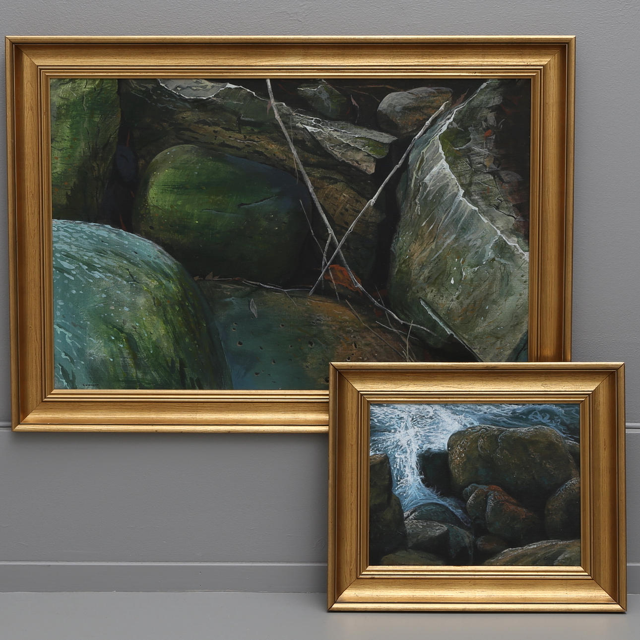 GÖSTA CALMEYER. stendele, 2 stk. olie på lærred.