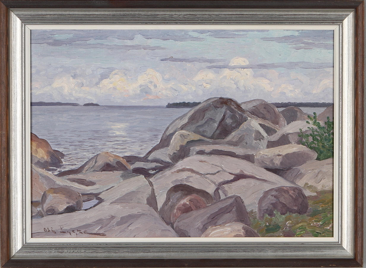 OSCAR LYCKE. Skärgårdsmotiv, olja på duk, signerad.