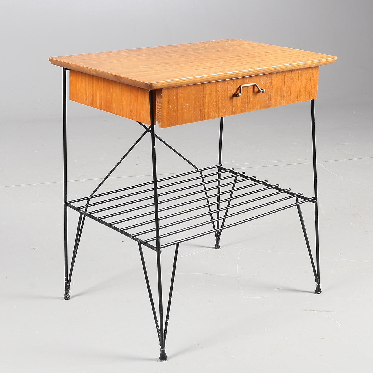 BED TABLE, teak/string, mid-20th century.