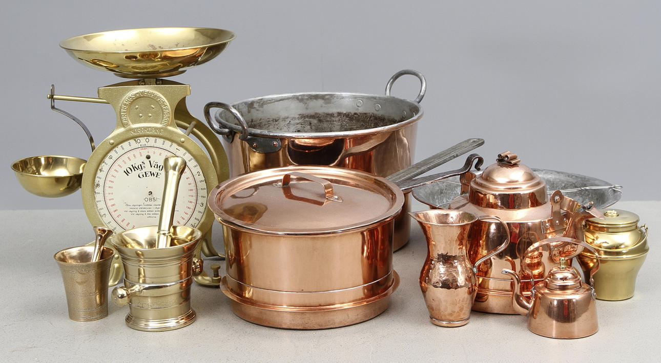 KOPPARFÖREMÅL mm, 11 delar, 1800-1900-tal.