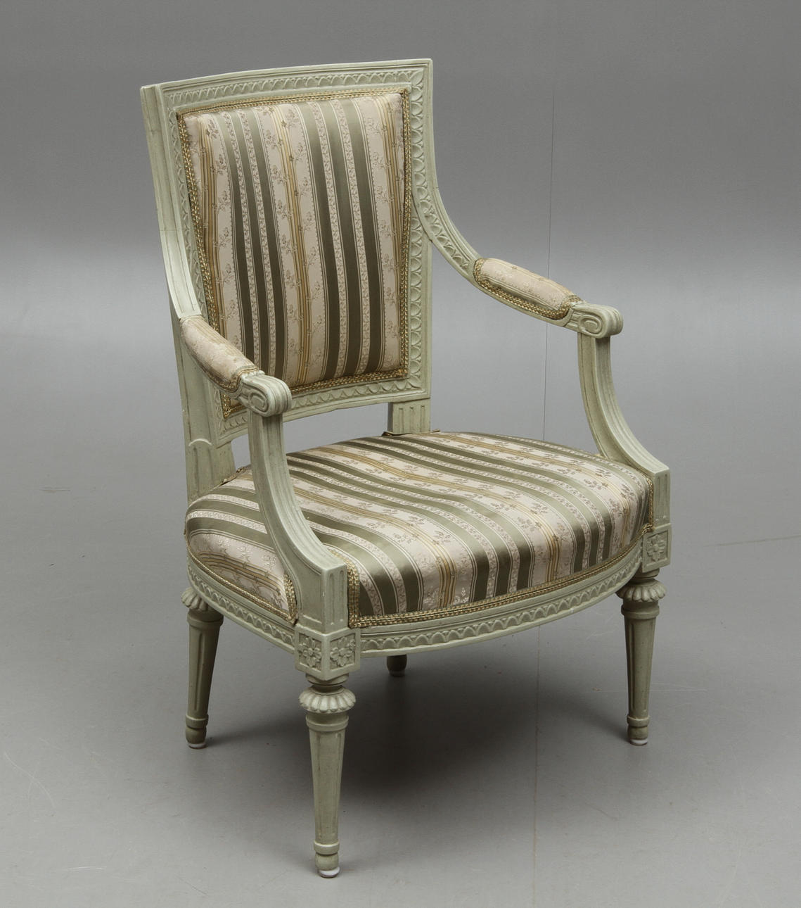 KARMSTOL, sengustavianskt stockholmsarbete, märkt "MLB" Johan Melchior Lundberg, stolmakare i Stockholm 1774-1812/16.