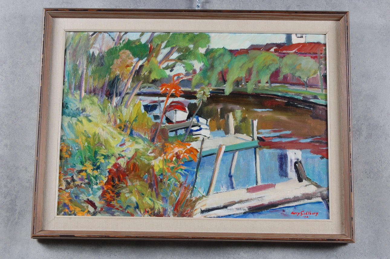 E SOLBERG. Oil on canvas, "Rönneå" signed, dated- 62.