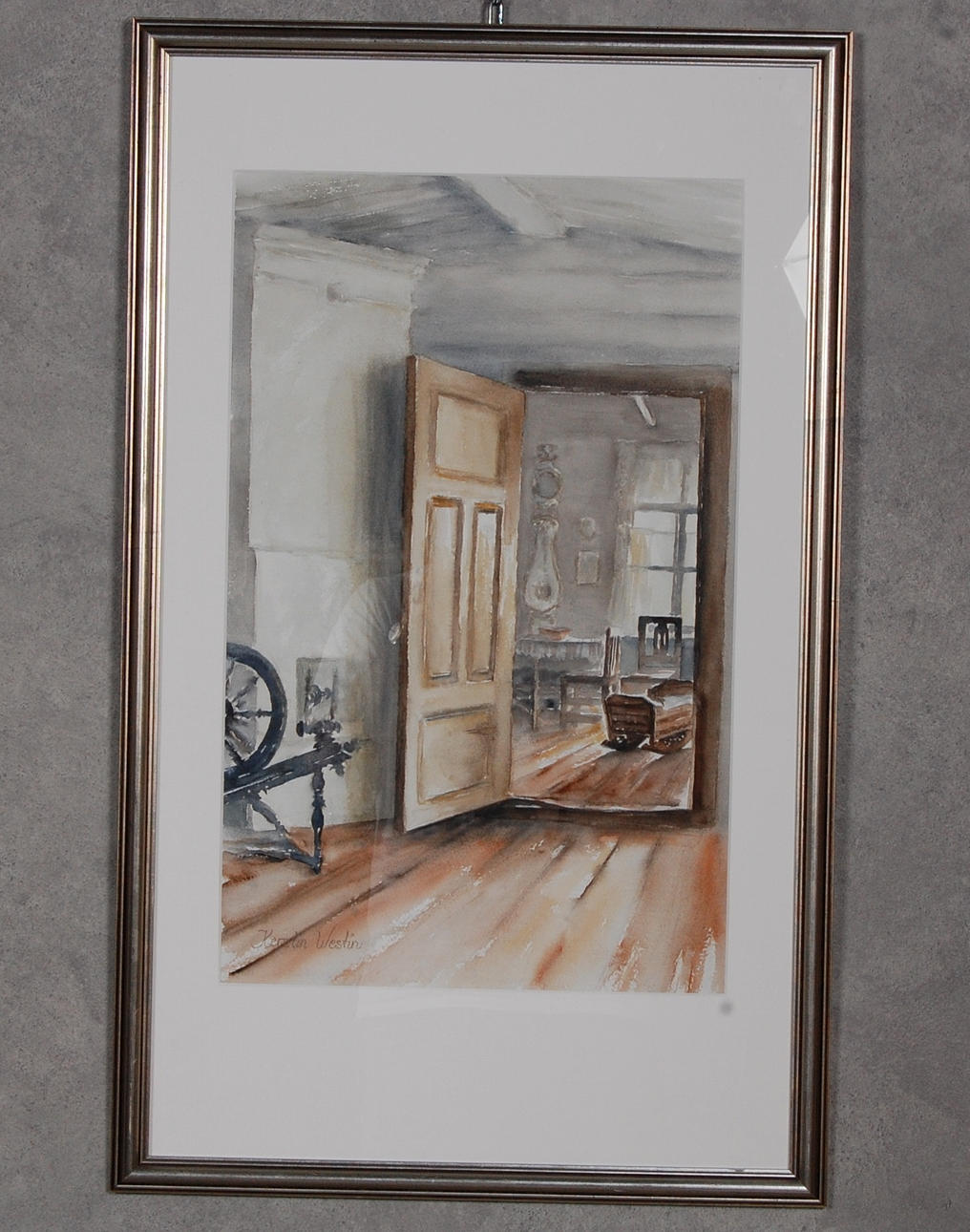 KERSTIN WESTIN. akvarell, " Interiör " signerad.