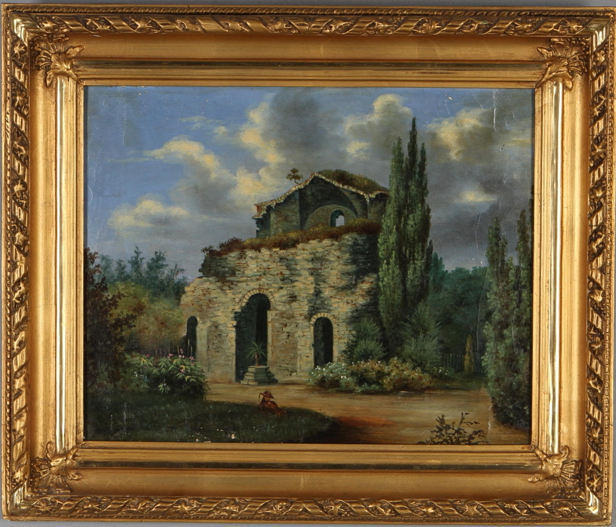 OKÄND KONSNÄR. Sankt Olofs Ruin i Wisby Botaniska Trädgård, olja på duk, a tergo signerad samt daterad 1881.
