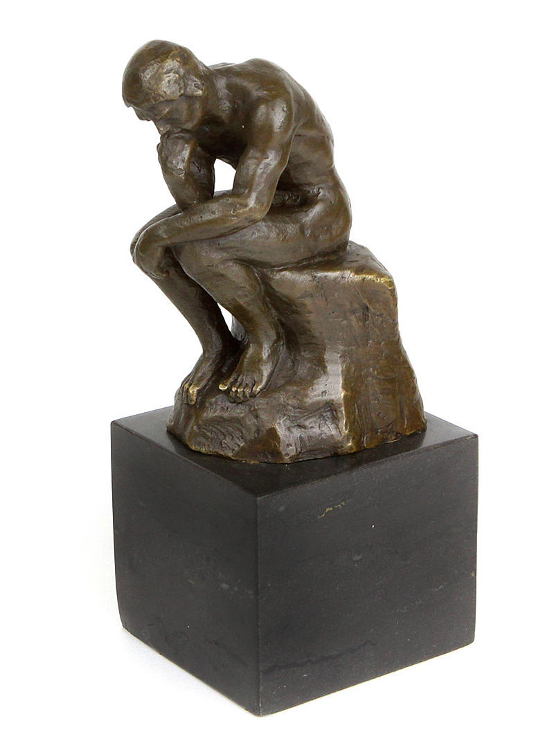 BRONZESKULPTUR AF TÆNKEREN, MARMOR BASE.