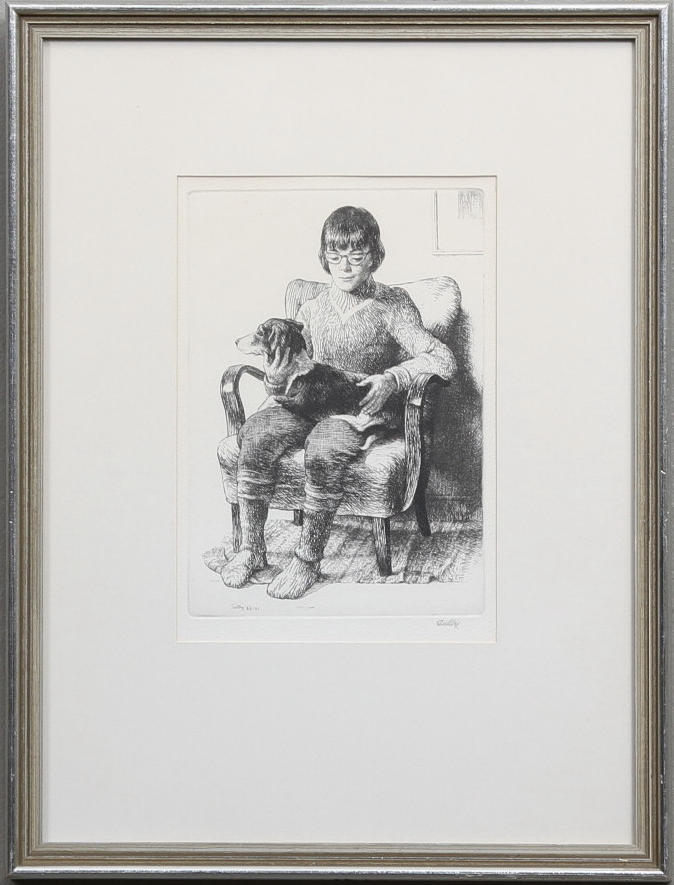 FOLKE GULLBY, "Sussane med Tossi", etsning, sign.