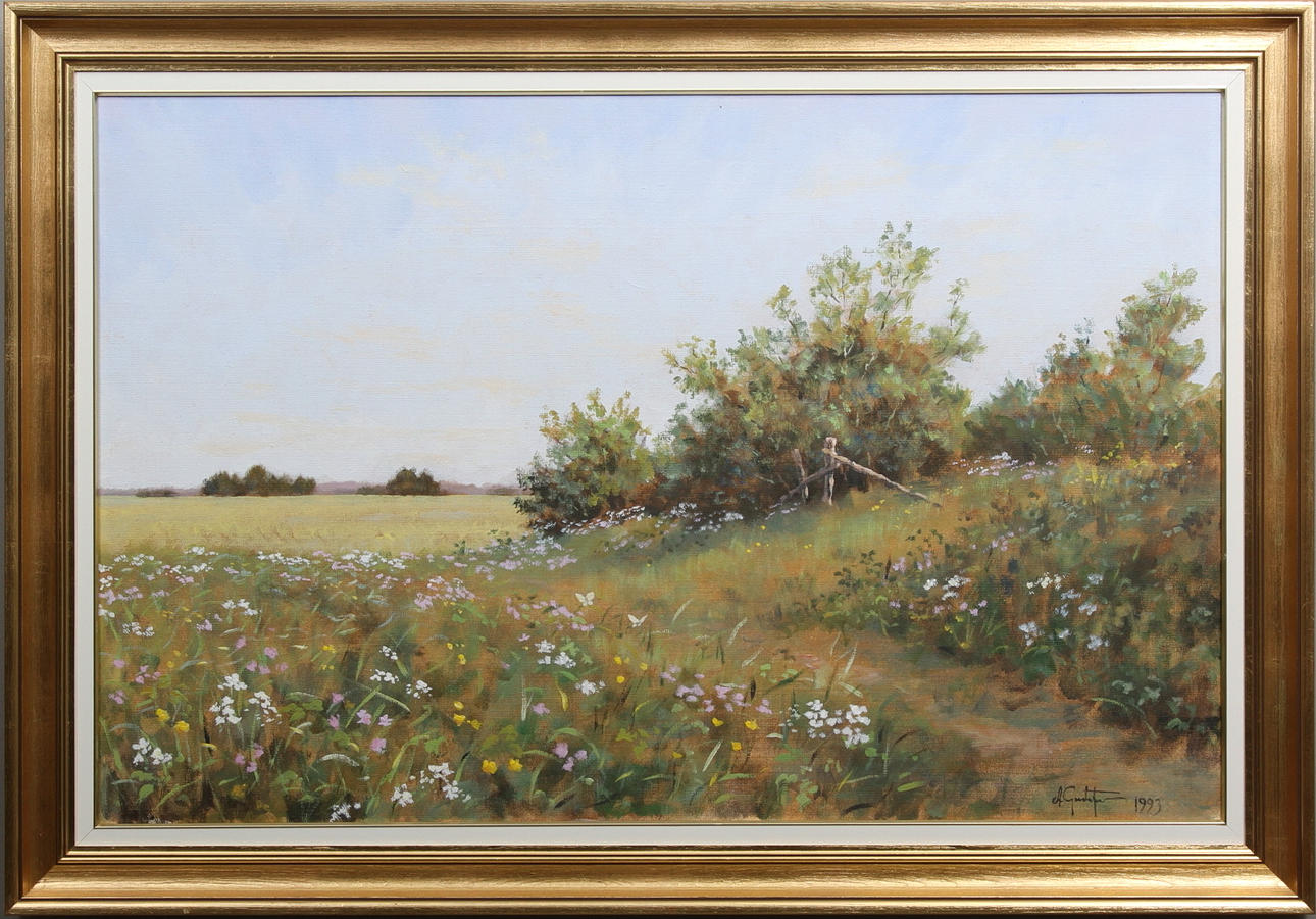 ANDERS GUSTAFSSON. Sommaräng med blommor. Olja på duk. Signerad och daterad 1993.