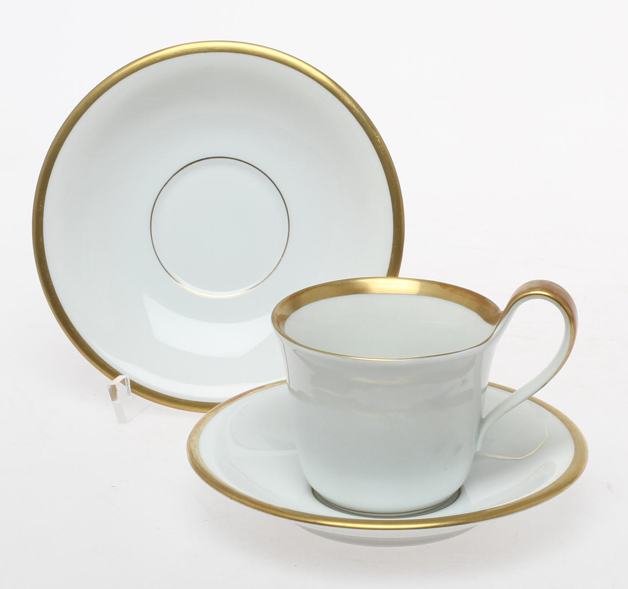 KAFFEKOPPAR MED FAT, 9 st samt TEKOPP MED FAT porslin, "Golden Sun", design Sigvard Bernadotte, Bing & Gröndahl.