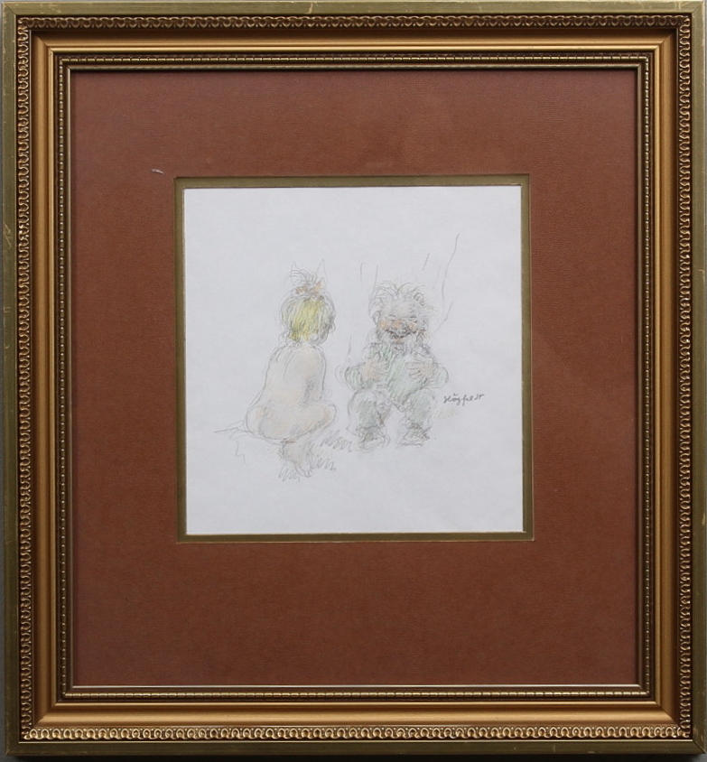 ROBERT HÖGFELDT. Motiv med troll. Blyerts/krita. Signerad Högfeldt.
