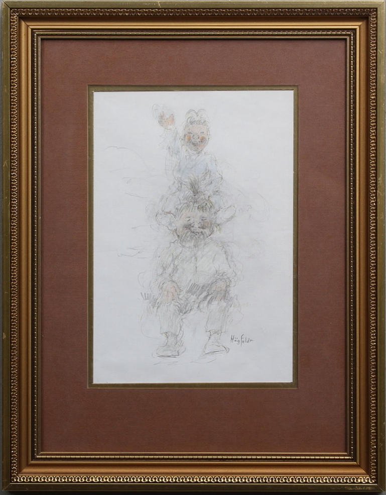 ROBERT HÖGFELDT. Motiv med troll. Blyerts/krita. Signerad Högfeldt.