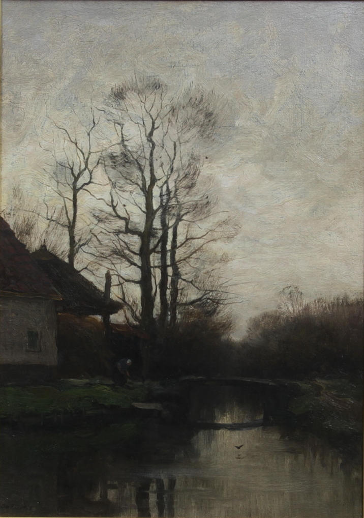 CHARLES PAUL GRUPPE. (1860-1940). "Canal at Voorburg, Holland". Olja på duk. Signerad Char P. Gruppe.