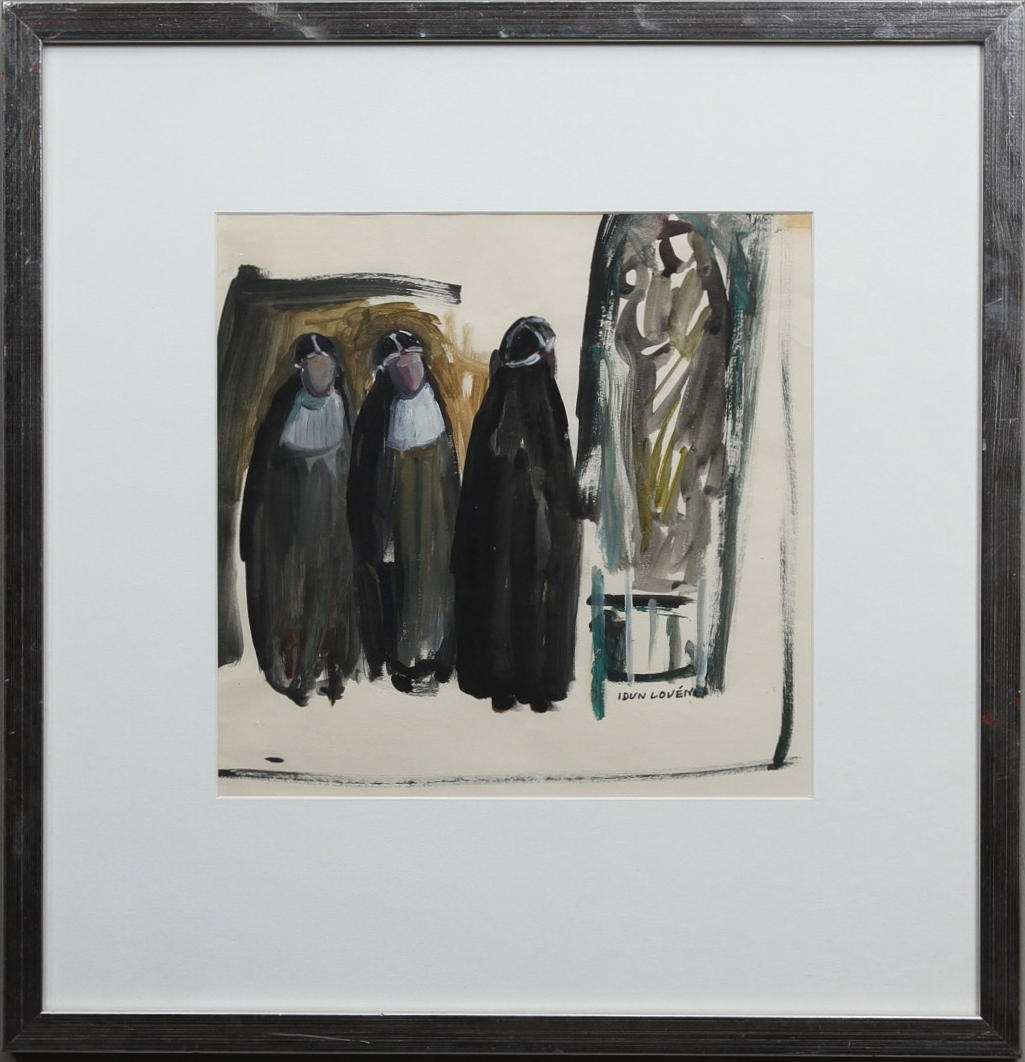 IDUN LOVÈN. "Nunnor i Vadstena". Gouache. Signerad.