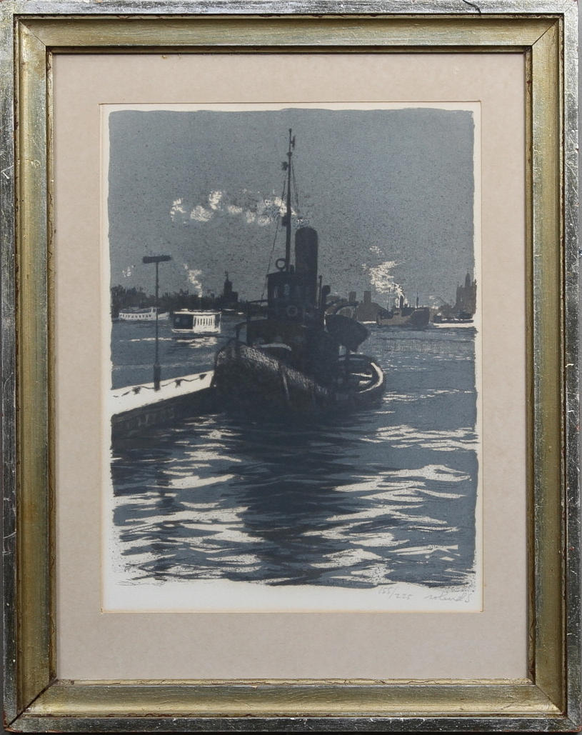 ROLAND SVENSSON. Ångfartyg. Färglitografi. Signerad och numrerad 155/225.